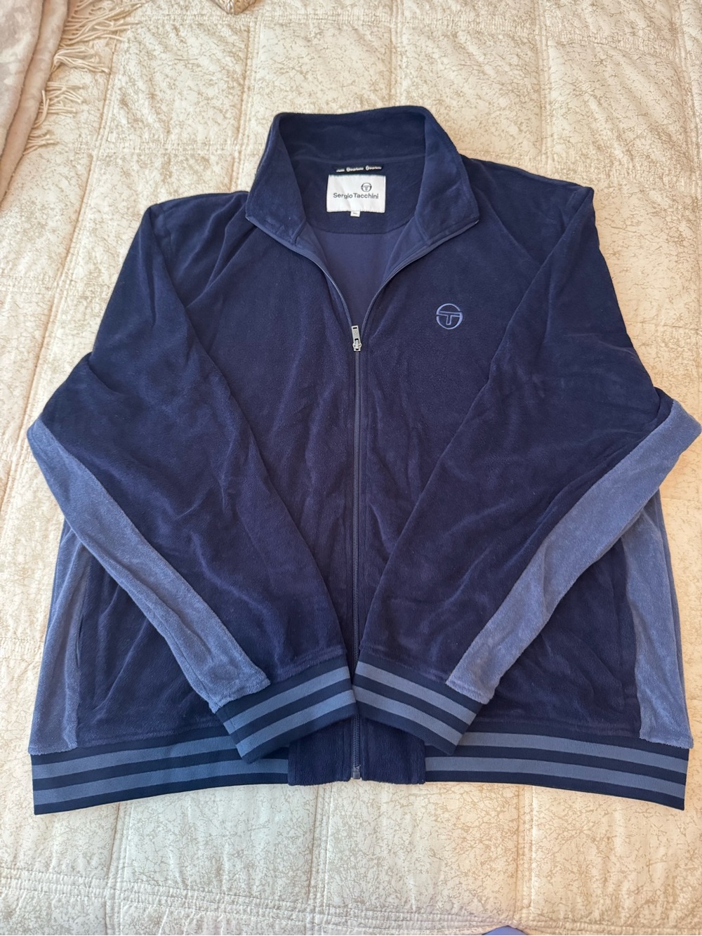 Sergio Tacchini Dark Navy Velour Zip Jacket Size XXXL